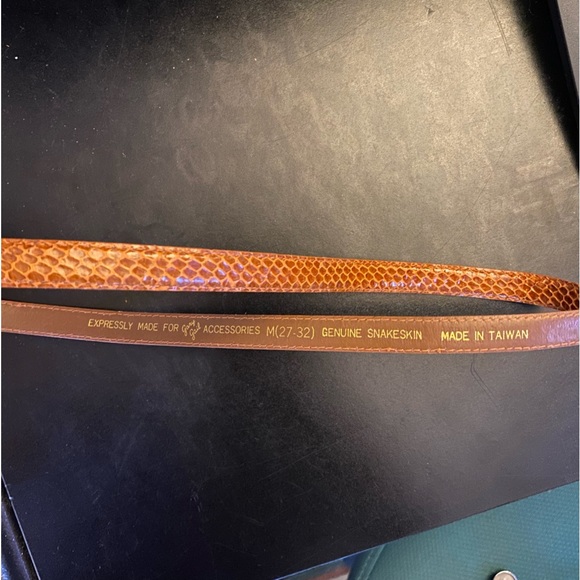 Vintage Genuine Snakeskin Thin Cognac Brown Belt - Picture 2 of 2